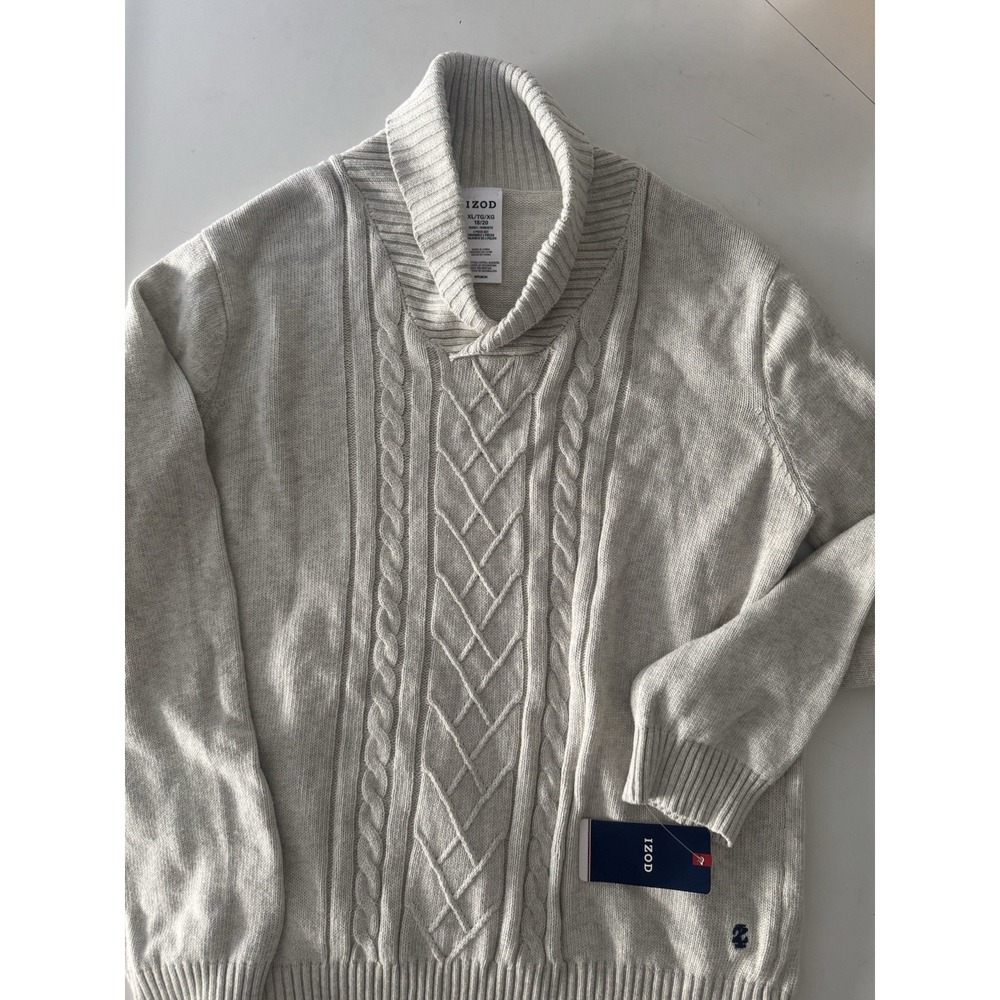 Izod Oatmeal Colored Cotton Knit Sweater Size Xl Long Sleeve Men's